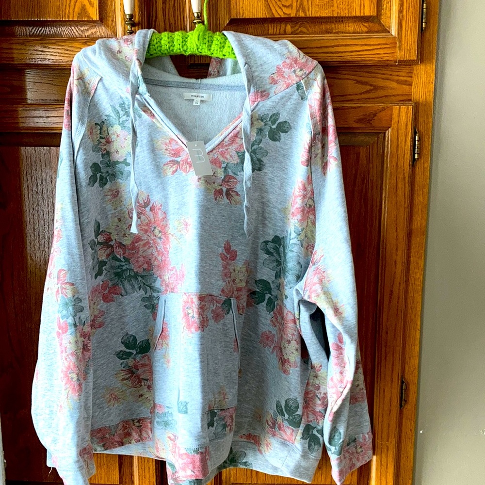 Maurices 3X floral hooded V-neck sweatshirt NWT